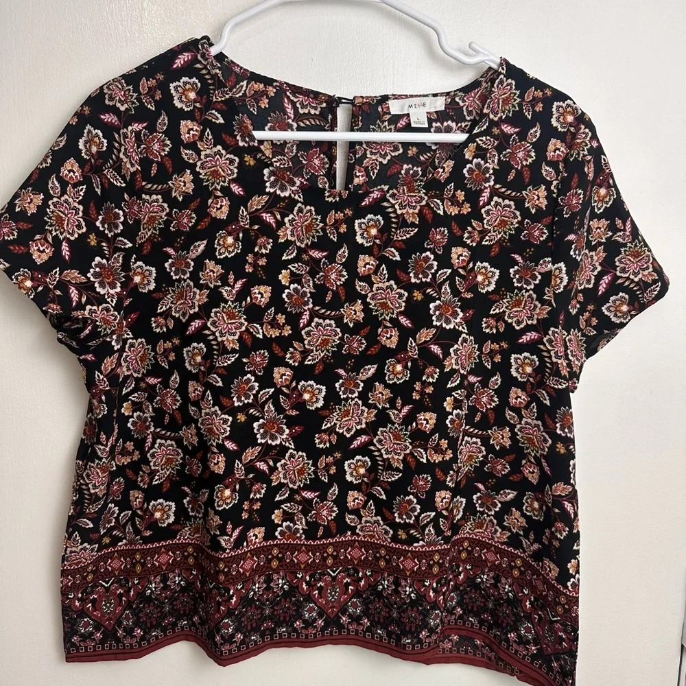 Lightweight crop pink multicolor floral blouse size L #1171